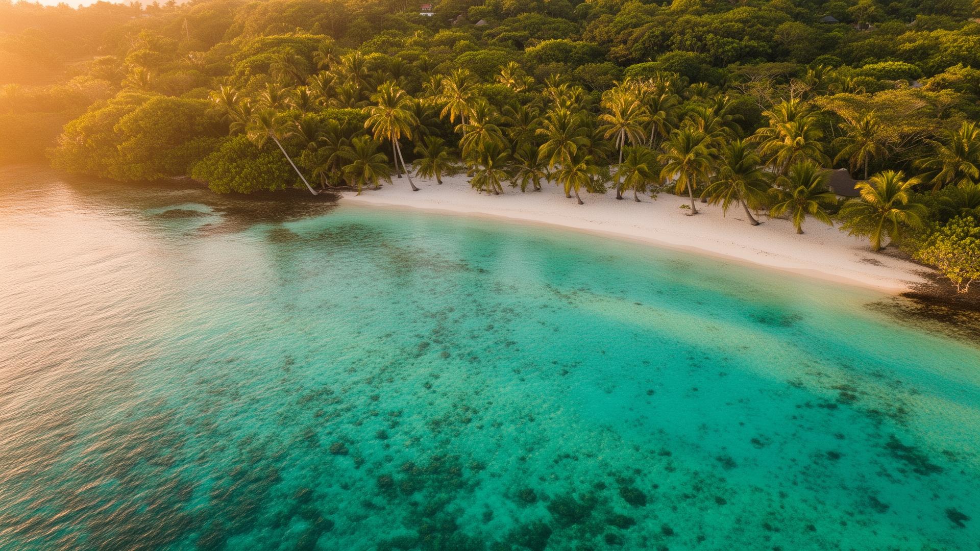 Lagon turquoise et cocotiers en Guadeloupe